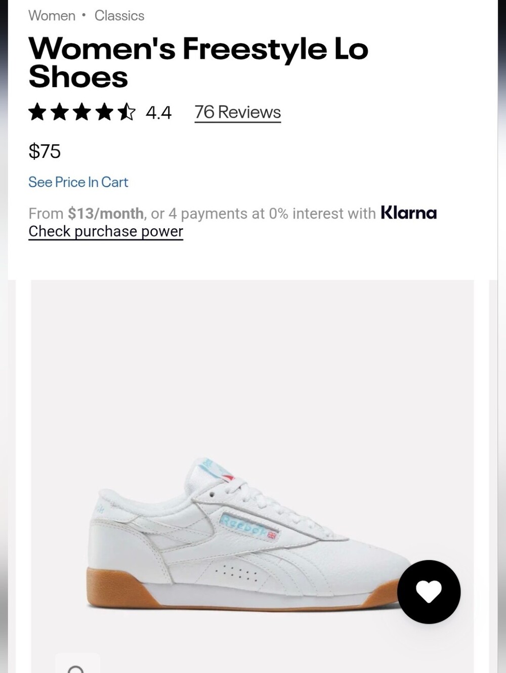 Reebok White Athletic Shoe with Gum Sole